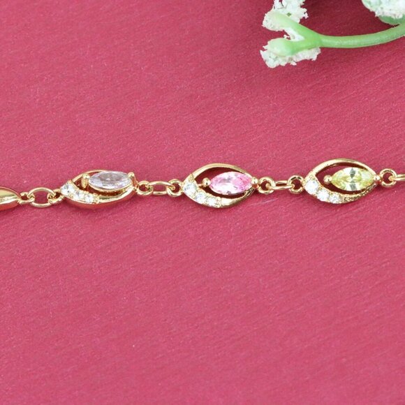 "Rose Gold Bracelet with Multicolor Stones and Crystals, XPBL0789 - Picture 10 of 11